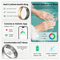 Bague connectée intelligente en acier premium 2025 pour le suivi de l'humeur et de la santé, avec contrôle par application, chargement magnétique et étanchéité IP68