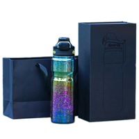 Bouteille isotherme sport premium en titane pur de 650 ml avec double ouverture et paille en titane, boîte cadeau, logo personnalisé, vente en gros