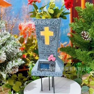 Maceta para Cementerio con Energía Solar, Color Gris, Decoración de Jardín para Exteriores, Forma Irregular, Acabado Pintado - Product Image 1