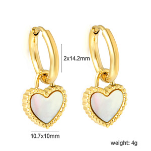 Heart Shaped Huggie <b>Earrings</b> <b>Gold</b> Plated Stainless Steel White Seashell Inlay Fashion <b>Dangle</b> <b>Earrings</b> For Women - Product Image 4