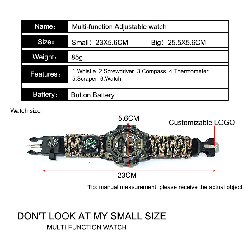 Montre Paracorde Multifonction Avec Boussole Et Sifflet – 6 Couleurs Au Choix