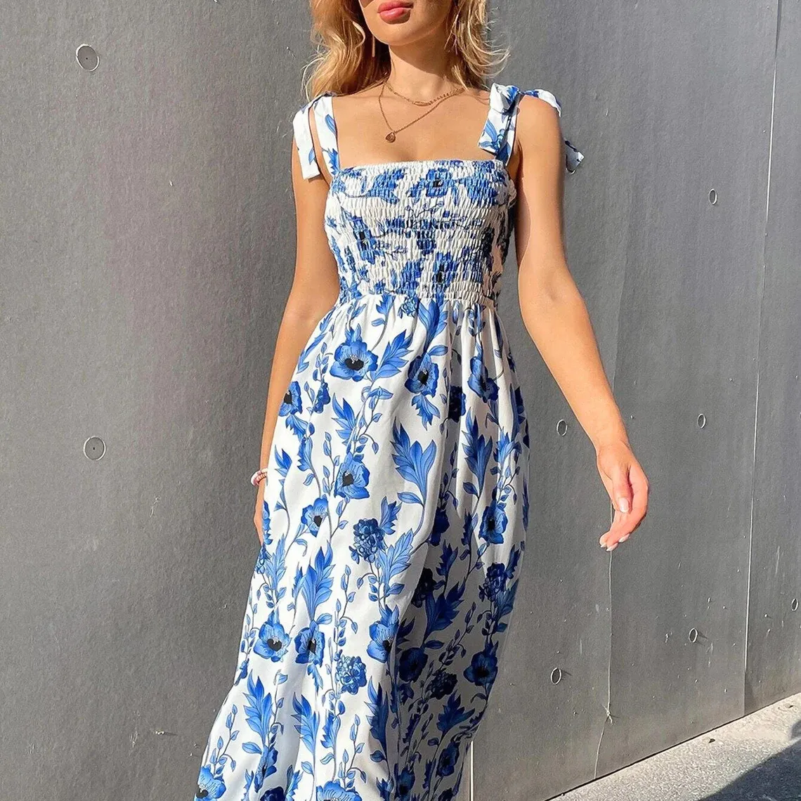 2023 Sommer Boho Blumen druck Elegantes Maxi kleid Frauen Halfter Holiday Beach Wear Sun Dress