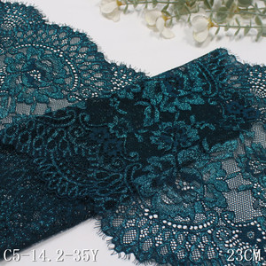 Commercio all'ingrosso Glitter Mesh pizzo 23CM nero ciglia Chantilly tessuto di pizzo Royalblue bicolore elastico fiore Trim pizzo per le donne - Product Image 4