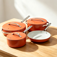 7 Pcs Set Peralatan Masak Keramik Anti Lengket Panci & Wajan Aluminium Kompatibel dengan Kompor Induksi