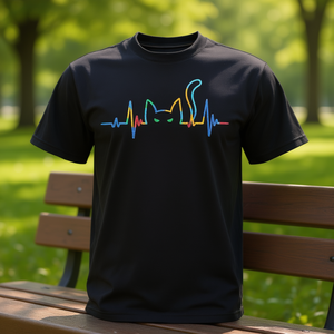 Camiseta con Silueta de Gato, Diseño de Latido de Corazón, para Amantes de los Gatos, Cuello Redondo, Manga Corta, Unisex, Adulto, Impresión Digital, Promocional - Product Image 3