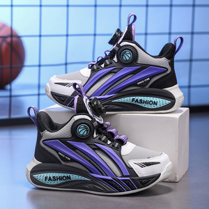 Chaussures de basketball montantes Cema pour enfants, avec bouton, pour garçons et filles, tige en maille et cuir synthétique, semelle intermédiaire et extérieure en EVA, pour le sport des enfants - Product Image 4