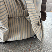 Fauteuil de salon vintage français de luxe à rayures bleues, style campagnard américain, en tissu