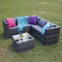 Ensemble de canapé modulaire d'extérieur avec coussins et table basse, mobilier de jardin moderne en rotin PE