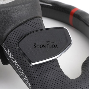 Volant personnalisé en fibre de carbone pour <span class=keywords><strong>Audi</strong></span> RS3 S3 A3 8Y, fond plat, cuir perforé avec palettes de changement de vitesse - Product Image 2