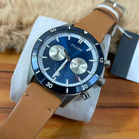 Montre pour homme en acier inoxydable, bracelet en cuir, montre chronographe à quartz, aiguilles luminescentes