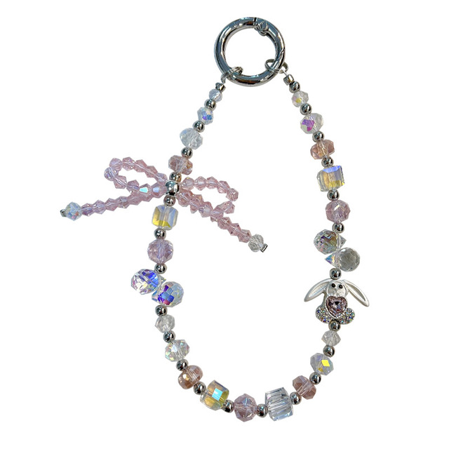 Small Alloy Bead Phone Chain Keychain Pendant PVC Crystal Phone Case Accessories with Hanging Bag Chain for Small Gifts