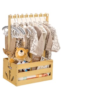 Étagère de rangement en bois pour bébé avec cintres pour vêtements et jouets, boîte d'organisation - Product Image 5
