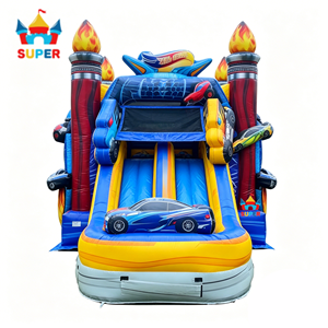 Structure gonflable Hot Wheels Garage avec toboggan, combo double piste, utilisation humide/sèche, pour location commerciale ou événements festifs - Product Image 3