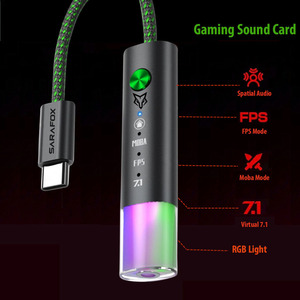 Sarafox G25 Virtual 7,1 Canal 360 ° <span class=keywords><strong>Tarjeta</strong></span> <span class=keywords><strong>de</strong></span> sonido <span class=keywords><strong>de</strong></span> juego <span class=keywords><strong>de</strong></span> <span class=keywords><strong>audio</strong></span> espacial 4 EQ Modos <span class=keywords><strong>de</strong></span> sonido Adaptador <span class=keywords><strong>para</strong></span> computadora portátil Ipad Redmagic Nubia - Product Image 4