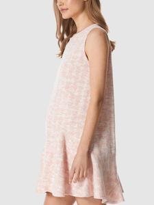 Vestido de Maternidad Rosa Claro y Blanco, Corte en A, Largo hasta la Rodilla, Transpirable, Ecológico, Verano, Sin Mangas, Cuello Redondo, Apto para Embarazadas, con Volantes - Product Image 3