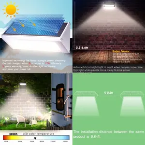 Outdoor Ip65 Waterdichte 1000 Lumen Solar Bewegingssensor Led Lampjes 4500Mah Batterij Aluminium Metalen Beveiliging Muur Verlichting - Product Image 6