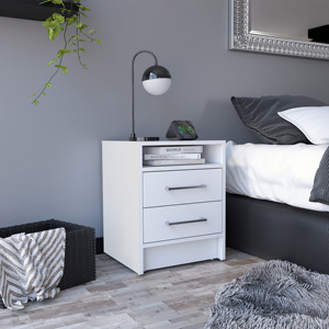 Eter Nightstand <b>White</b> Two Drawers Storage <b>Side</b> <b>Table</b> Bedroom Furniture - Product Image 6