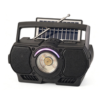Radio portátil AM/FM con energía solar, altavoz inalámbrico, luz LED de colores, estilo clásico.