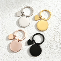 Porte-clés circulaire à bord ondulé Ywyougang, pendentif rond vierge en acier inoxydable avec petit cœur, personnalisable pour bricolage