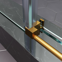 Porte de douche coulissante à 1 panneau en verre transparent avec quincaillerie dorée pour salle de bain