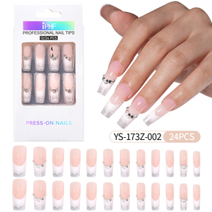 Lot de faux ongles longs à motif géométrique français, sans colle, longue tenue, avec ongles à presser forme cercueil, 24 pièces - Product Image 2