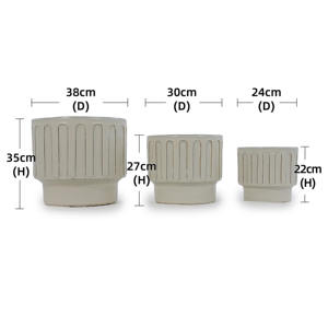 Jardinière en céramique moderne beige à rayures verticales, avec trou de drainage, écologique, durable, pour l'intérieur et l'extérieur - Product Image 5