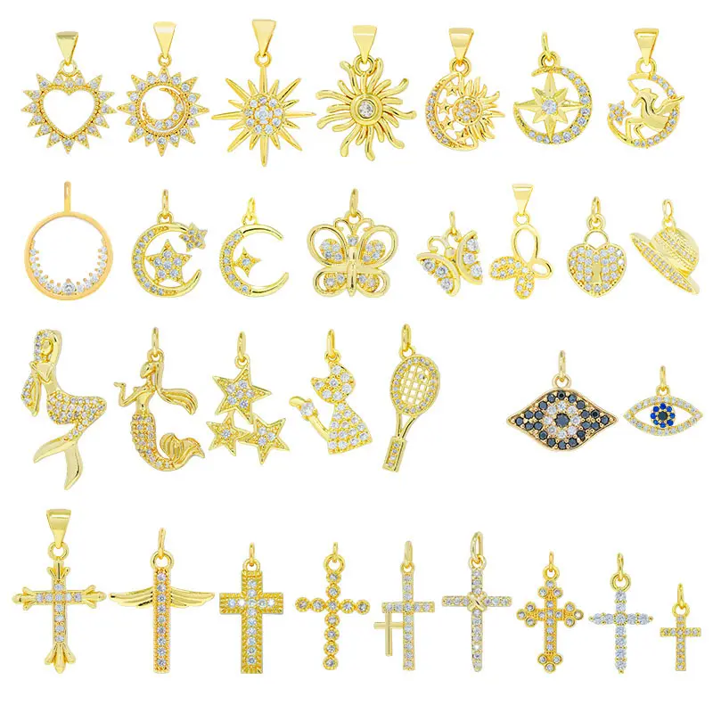 Wholesale DIY Bracelet Necklace jewelry Accessories jesus Cross Flower Brass Fashion Jewelry Pendants Charms Gold Plated