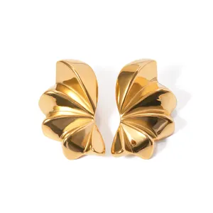 J&D Designer Jewelry Stainless Steel 18K Gold Plated Earrings Handmade Bat Wing Shape Earrings Studs