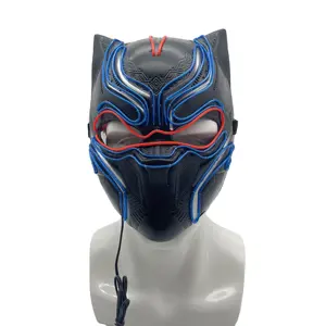 ฮาโลวีน Masquerade ตกแต่ง Props คอสเพลย์ Neon Light Up EL Wire Mask Super Hero สีดำ Panther เรืองแสงหน้ากาก LED หน้ากาก