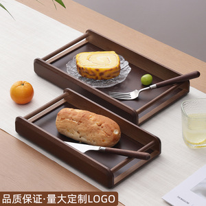 Walnut Colored Bamboo <b>Tray</b> Rectangular Chinese Style Snack Coffee Plate Commercial Catering Customizable Logo - Product Image 1