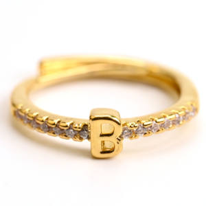 Anillos Ajustables con Iniciales del Alfabeto Inglés de la A a la Z, con Incrustaciones de Diamantes y Circonitas para Mujer - Product Image 2