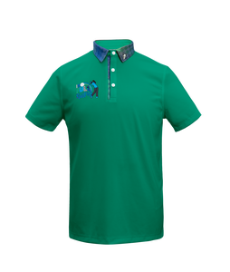 Polo à manches courtes jaune pour homme avec imprimé golf et col à carreaux, tissu tricoté respirant, coupe classique - Product Image 3