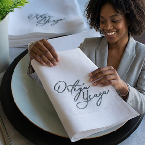 Customized Cotton Linen Napkin Cloth Wedding Hotel Dining Towel Printed Letter Embroidered Woven OEM Supplier - Product Image 1