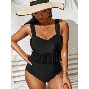 2023 새로운 대형 여성 원피스 삼각형 뚱뚱한 여자 단색 비키니 수영복 도매 - Product Image 3