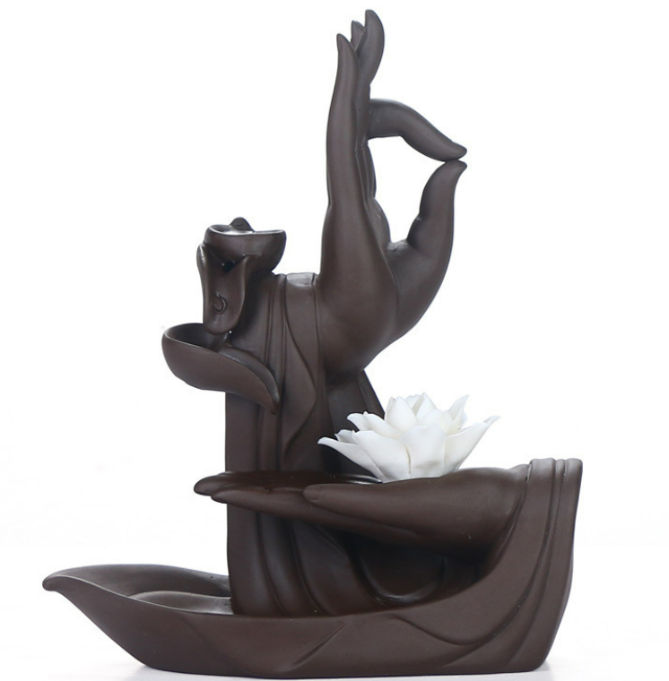 Фарфор водопад дома лотоса творческий фонтан дыма stick рука Будды обратного курильница для благовоний керамическая Курильница держатель водопад кран