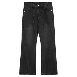  Jeans larghi da uomo in cotone pesante personalizzati OEM Jeans larghi neri in Denim bianco impilati Jeans tagliati con cerniera pantaloni Jeans svasati per uomo