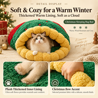 Lit pour chien et chat en peluche de Noël, mignon et tendance, luxueux et chaud, en tissu Oxford, avec un enclos doux et confortable pour l'hiver