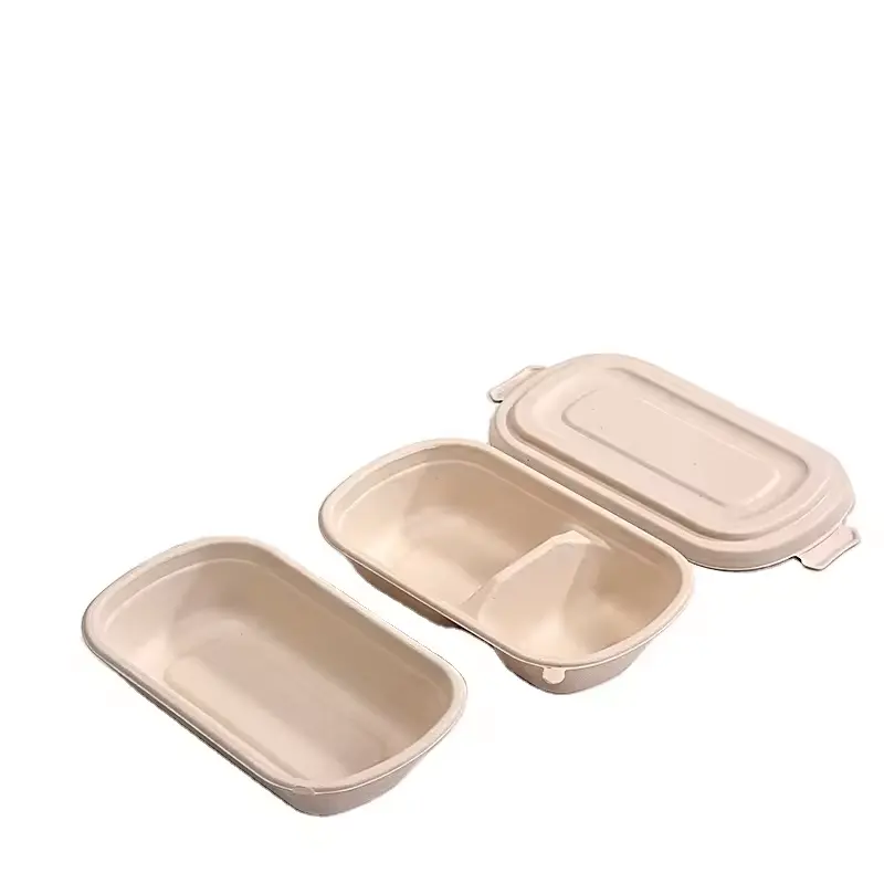 100% Eco Microwavable Biodegradable Lunch Container Bagasse Pulp Paper lunch Tray
