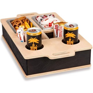 Solid Wood <b>Snack</b> Box With Compartments Remote And Phone Holder Wooden <b>Tray</b> Storage Organizer For Living Room - Product Image 4