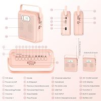 Lecteur CD portable rose avec poignée, radio éducative prénatale en anglais, machine tout-en-un, son super stéréo avec BT 5.0 A-B