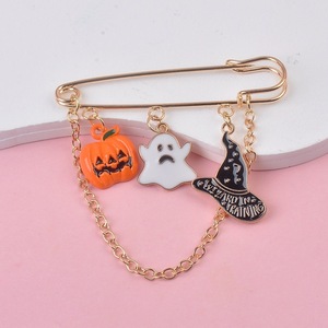 Broche de luxe créative en forme de citrouille d'Halloween, fantôme et chapeau de sorcier, épingle de sûreté pour vêtements de mode féminins, vente en gros - Product Image 2
