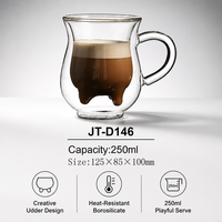 Mug à thé et lait en verre borosilicate à double paroi, résistant à la chaleur, 250 ml (8 oz), avec poignée, motif « Udder de vache », très populaire