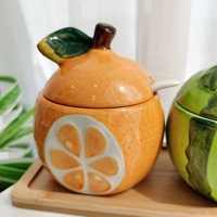 Creatieve Fruitvorm Reliëf Keramische Kruidenpot Keukenaccessoires Honingpot Opbergflessen & Potten Met Lepel