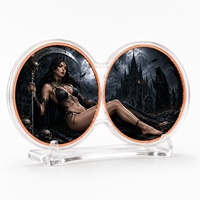 Lot de 2 pièces de 1 oz en cuivre, ensemble de médailles imprimées en 2D représentant la déesse du monde souterrain nordique et un château gothique, pour collection d'art fantastique et cadeau