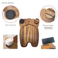 Plateau porte-gobelet pour canapé en bois d'acacia en forme d'ours de dessin animé mignon, table d'accoudoir pour canapé
