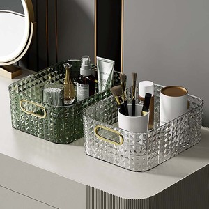 Caja de Almacenamiento de Cosméticos de Lujo, Transparente, Dorado Ámbar, 1L, Diseño de Rejilla, Organizador de Escritorio para Hogar, Dormitorio, Cocina - Product Image 5