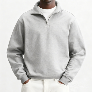 कस्टम हेवीवेट पल्लोवर स्टैंड-अप कॉलर जिपर ब्लैक उच्च गुणवत्ता वाली कपास स्वेटशर्ट पुरुषों के लिए - Product Image 3