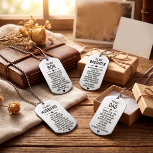 Collana in acciaio inossidabile con ciondolo inciso per <span class=keywords><strong>padre</strong></span>, madre, figlio e figlia, stile militare, per la famiglia, con messaggio emotivo. - Product Image 1