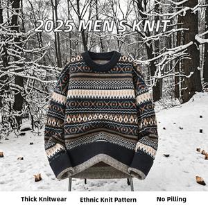 Suéter Étnico Jacquard para Hombre 2025, Estilo Americano, Tejido Grueso de Lana/Viscosa, Corte Holgado, Acogedor, Antiarrugas, Antiencogimiento, Floral - Product Image 2