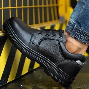 Anti Prevent Puncture Industrial Construction Leather Work Boots Wide Winter Steel Toe Safety Shoes For Men